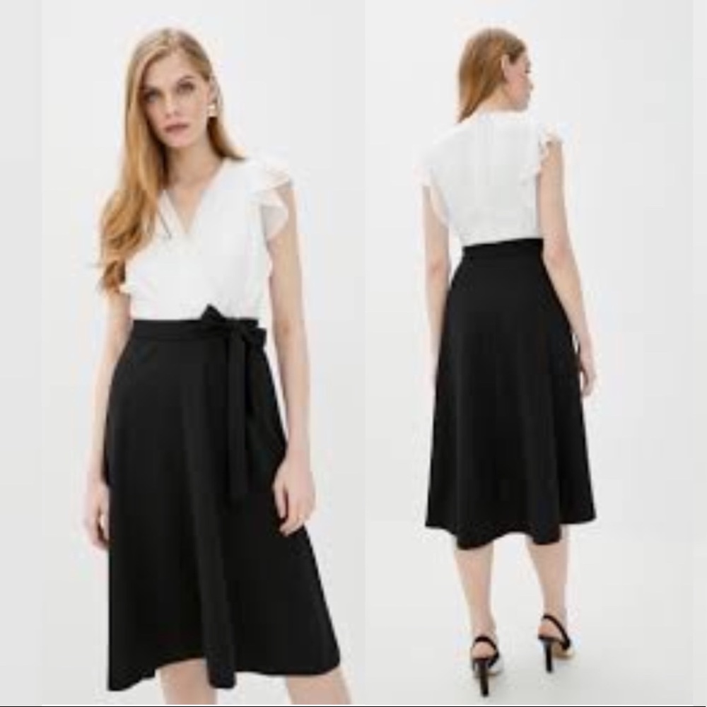 DKNY Black / White high low midi dress